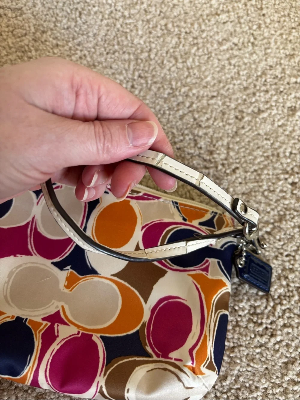 Coach Multicolor Signature Wristlet - Pink, Orange, Navy & Brown
